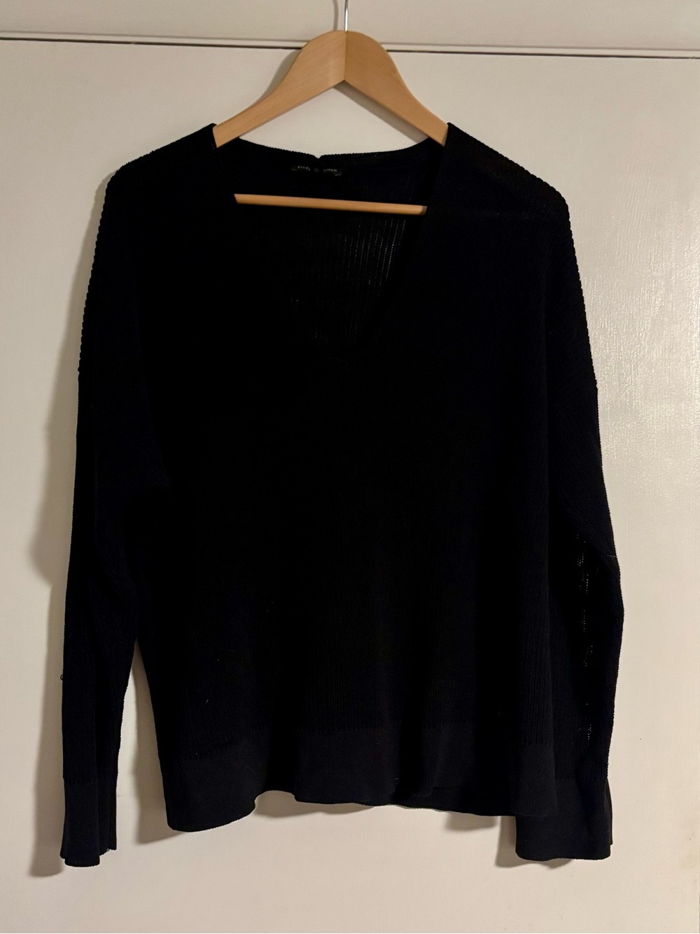 Eileen Fisher Black V-Neck Ribbed Knit Sweater